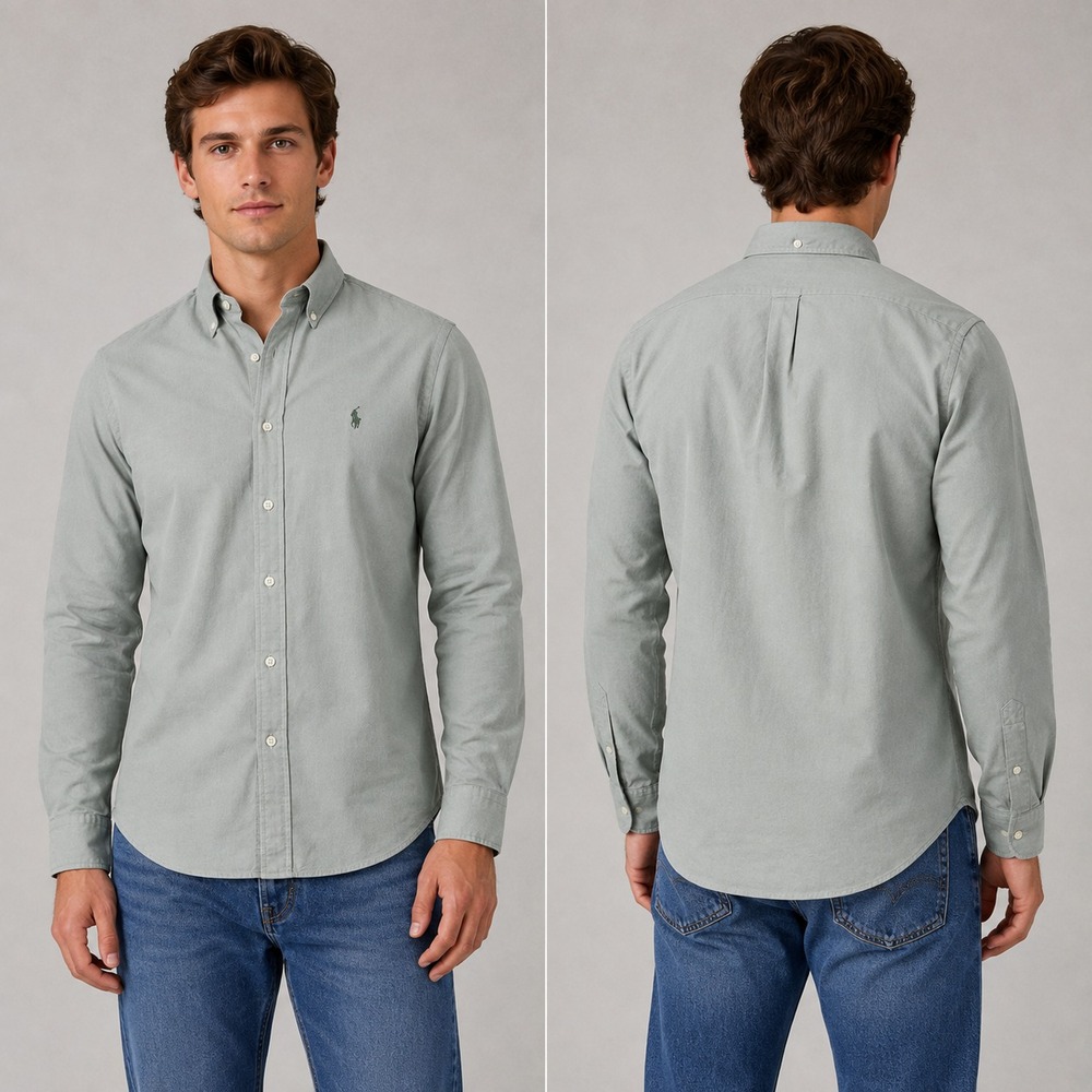Vintage Ralph Lauren Yarmouth Shirt Mens 17 36-37 Green Long Sleeve Classic